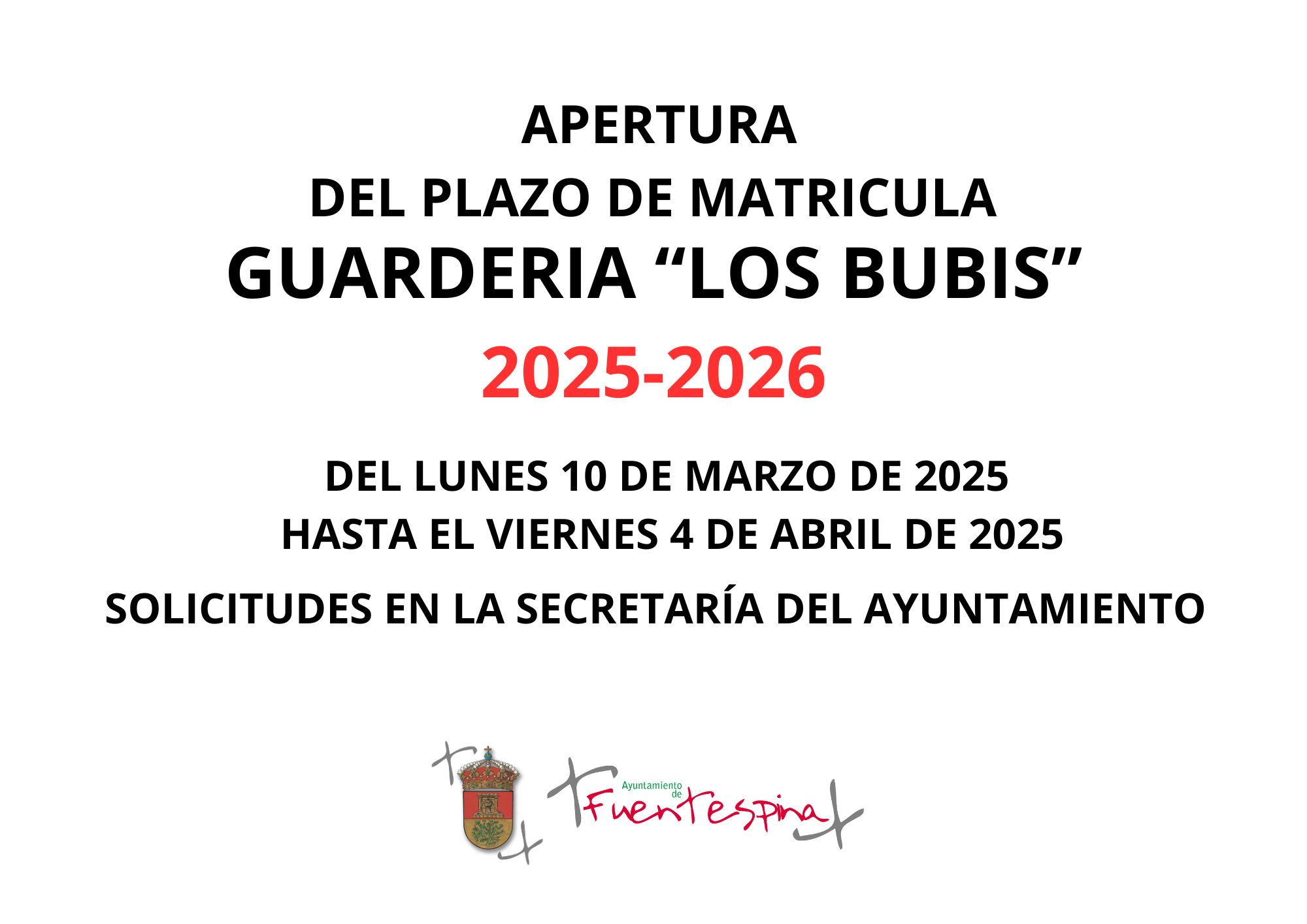 ABIERTO PLAZO MATRICULA GUARDERIA 25-26