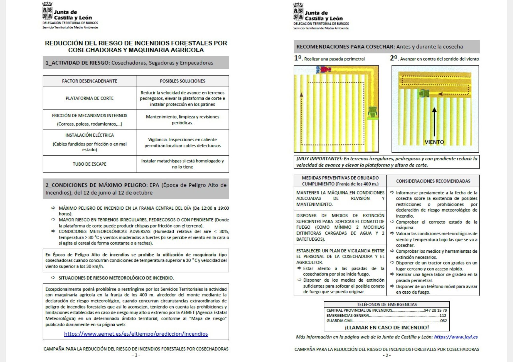 RECOMENDACIONES PARA LA REDUCCIÓN DEL RIESGO DE INCENDIOS FORESTALES POR EL USO DE COSECHADORAS Y MAQUINARIA AGRÍCOLA.