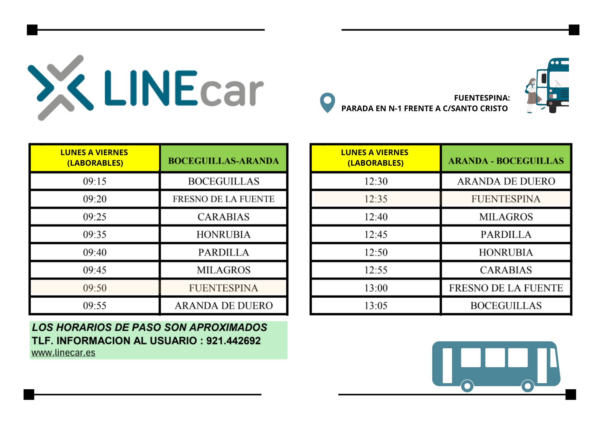 horario autobuses Aranda - Boceguillas